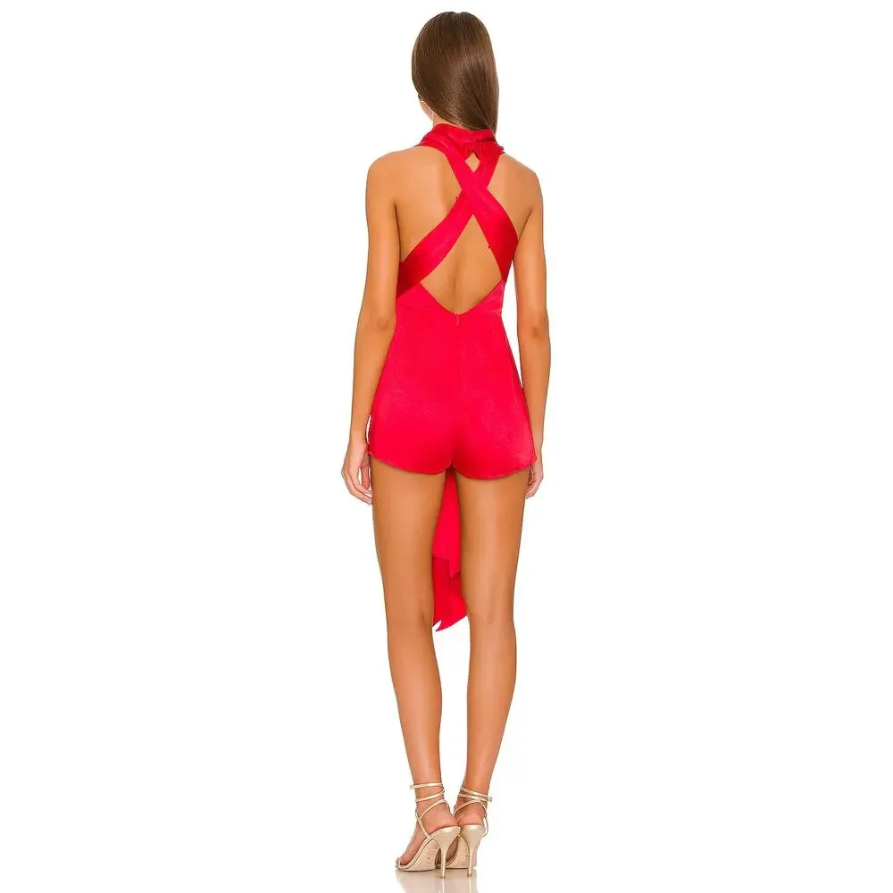 ELLIATT Isabella Playsuit Halter Neck Romper Silk Satin Party Cocktail S